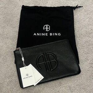 Anine Bing Black Textured Leather Pouch